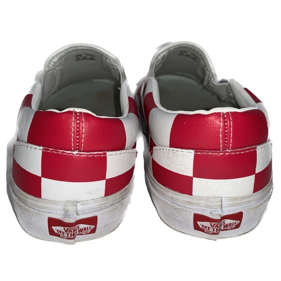 Vans Shoe Size M 11.5 W 13 True White Racing Red Checkerboard Classic Leather